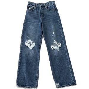 👖👟 LEVI’S Ribcage Straight Ankle Jeans | Women’s 25 | Distressed 5-Button Fly